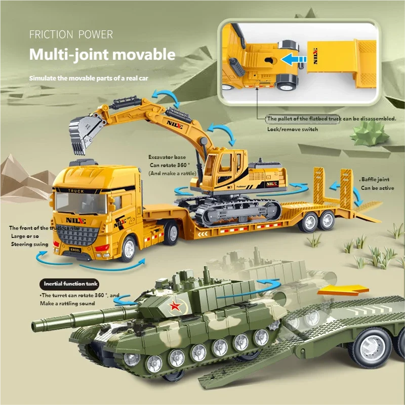 Scale Simulation Container Engineering Car Set Inertial Excavator Transport Truck Model Children Educational Toy Birthday Gift