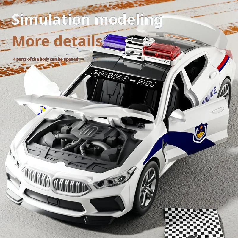 1:32 Simulation BMW M8 Police Car Car Model Car With Sound and Light High Simulation Kids Gift Collection Kids Gifts