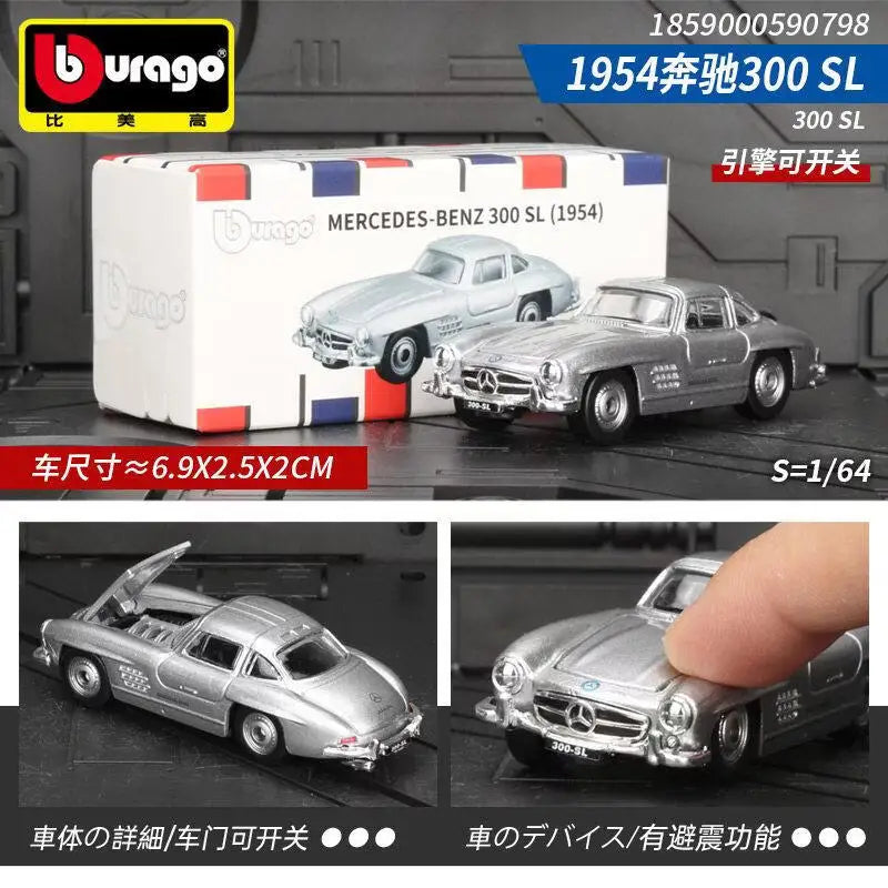 Bburago 1:64 Diecast Car Model, Audi Porsche 911 Mercedes-Benz Collectible Alloy Vehicle Toy, Gift for Boys Kids Adults