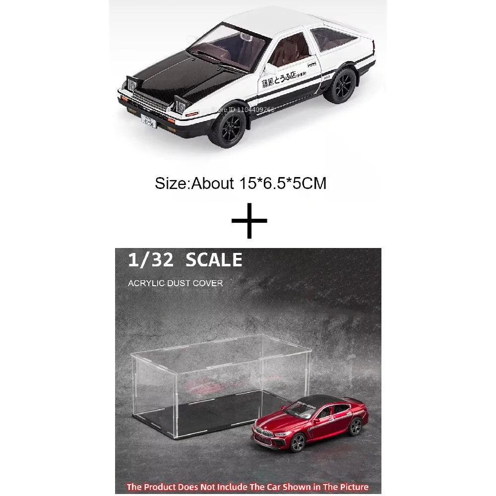 1:30 مجسم سيارة تويوتا AE86 من Initial D، جسم معدني، إطارات مطاطية، امتصاص الصدمات، خاصية السحب للخلف، سيارة محاكاة للأولاد، هدية عيد ميلاد.