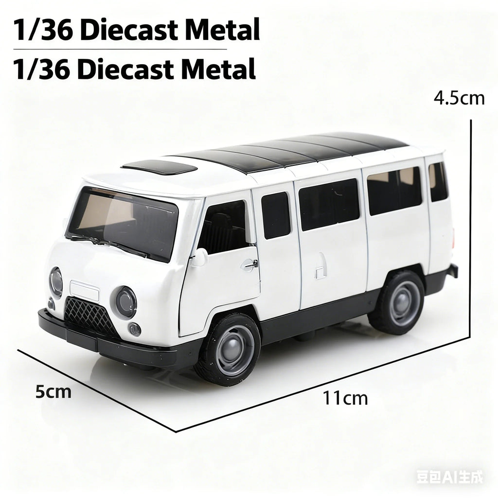 (Bagged) 1/36 Scale Replica UAZ-452 Three-Door Vintage Pullback Van, Die-Cast Metal, Boy's Toy, Self-Developed Simulation.
