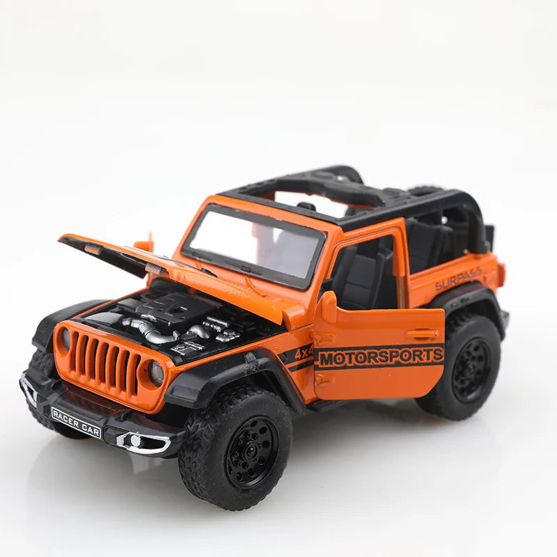(Bagged) 1/36 Convertible Wrangler Off-Road Vehicle, Die-Cast Metal, Boy's Toy, Four Doors Openable, Pull-Back Function