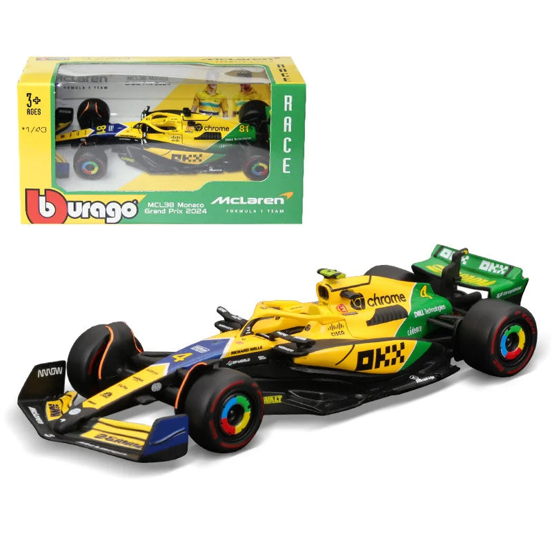 Bburago 1:43 2024 F1 Mclaren MCL38 Monaco Grand Prix Alloy Car Miniature Diecast Model #4 Lando Norris #81 Oscar Piastri Toy