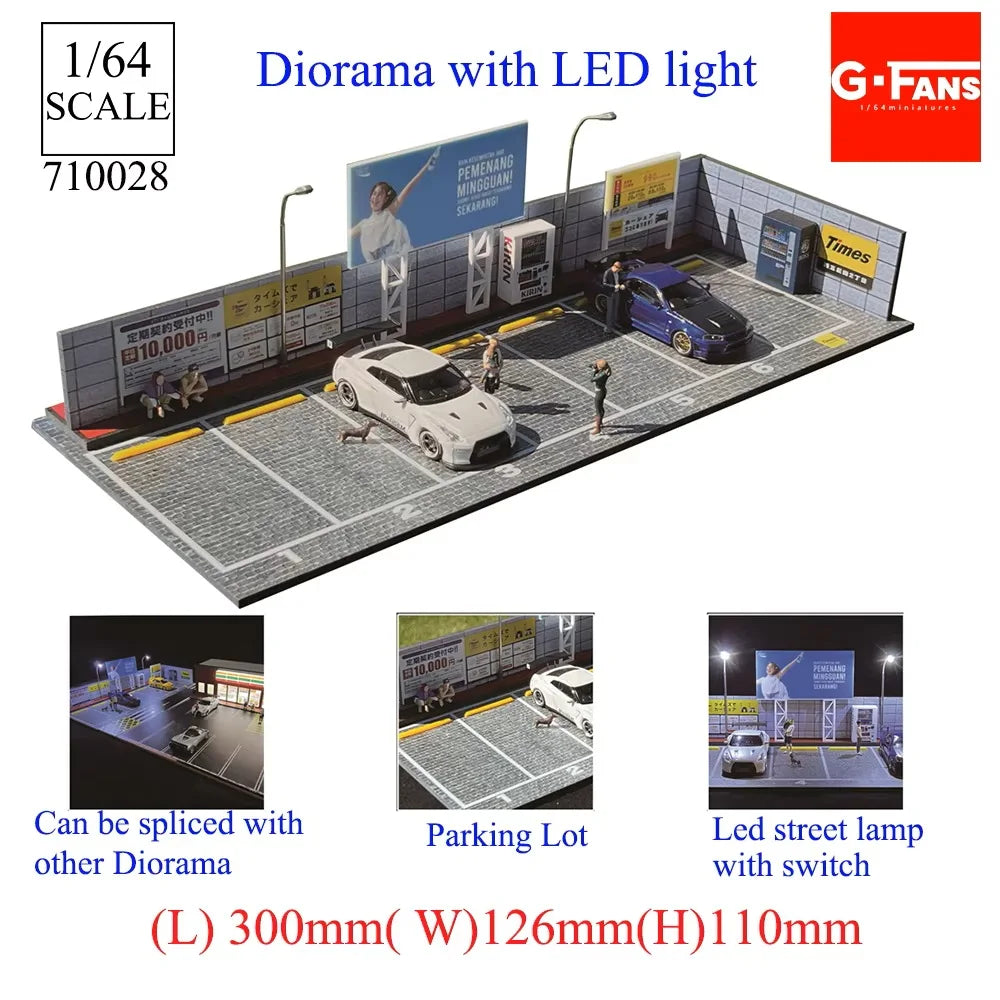 GFans 1/64 Scale Car Garage Miniatures Model Car Parking Lot Diecast Scene Display Vehicle Scene Toy Background Collection