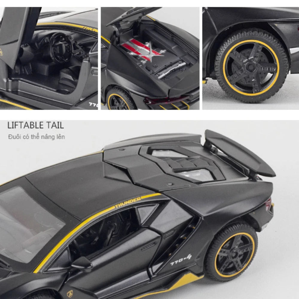سيارات ألعاب مقاس 1/32 نموذج سيارة لامبور LP770 مصبوبة مقاس 1/32 ألعاب سيارات من سبيكة هدية للأولاد سحب للخلف ضوء وموسيقى سيارة أطفال