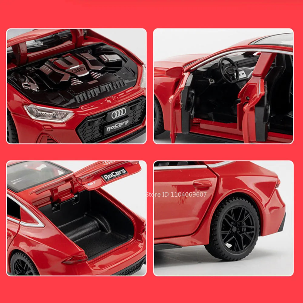 1:32 RS7 Sportback Miniature Model Toy Cars Alloy Diecast 6 Doors Opened with Pull Back Rubber Tires Ornament Vehicle Toys Gifts