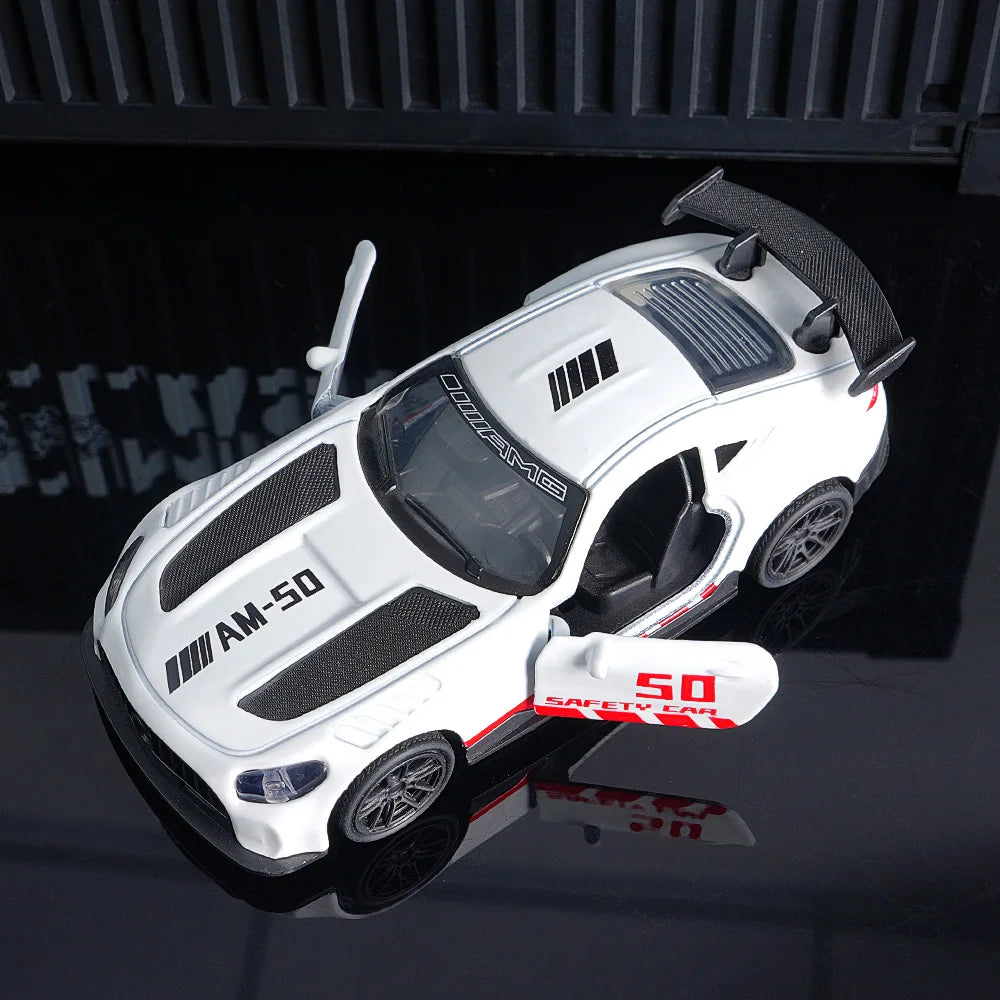 AMG Diecast Car Model, Alloy Sports Car Decor, White Collectible Vehicle with Openable Doors, Premium Ornament for Car Fans