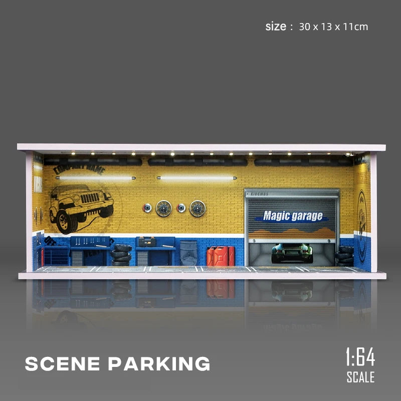 1/64 Garage scene Model Scene with Light Version Simulation Model Scene Decoration Collect (Excluding dolls and car models)