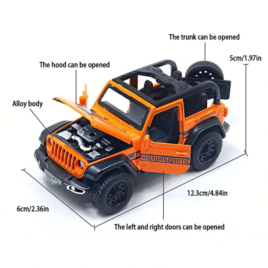 1/36 Convertible Wrangler Off-road Vehicle, Die-cast Metal, Boy's Toy, Four Doors Opening, Pull-back Function