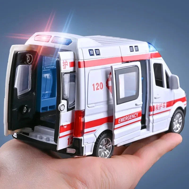 1:32 Mini Car Diecast Ambulance Fire-Truck Policecar Model Sound And Light Vehicle Simulation Collection Gifts Toys