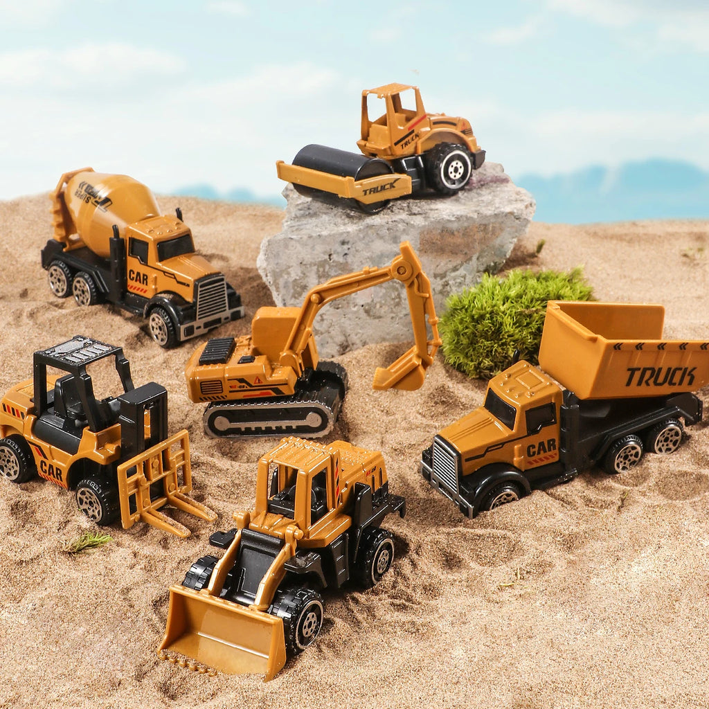 6pcs/Set Alloy Crane Truck Car Parking Lot Toys Engineering Vehicle Tractor Excavator Construction Set for Boys Birthday Gift