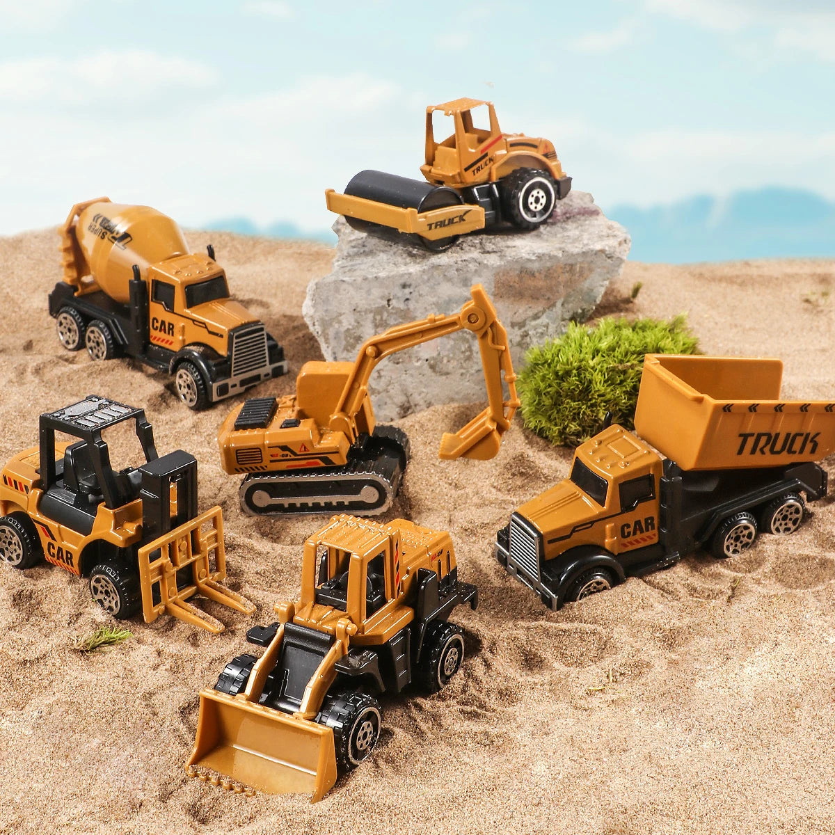 6pcs/Set Alloy Crane Truck Car Parking Lot Toys Engineering Vehicle Tractor Excavator Construction Set for Boys Birthday Gift