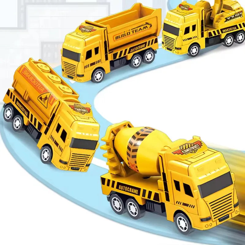 4 Pack Pull Back Cars, Friction Powered Toy Vehicles Construction Set - Dump Truck Crane for Toddlers Boys Girls Gift