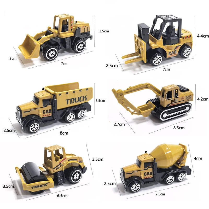 6pcs/Set Alloy Crane Truck Car Parking Lot Toys Engineering Vehicle Tractor Excavator Construction Set for Boys Birthday Gift