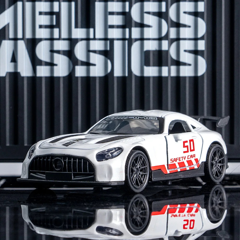 AMG Diecast Car Model, Alloy Sports Car Decor, White Collectible Vehicle with Openable Doors, Premium Ornament for Car Fans