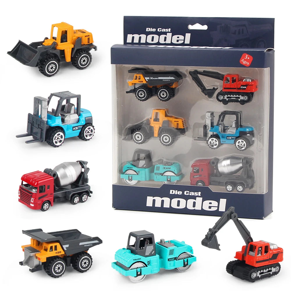 6pcs/set Alloy Engineering Truck Toy Car Classic Construction Model Vehicle Loader Tractor Excavator Toys for Boys Gifts