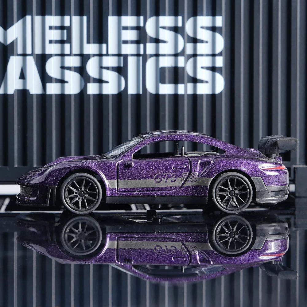 Diecast GT3 RS Model, Alloy Supercar Decor, 11cm Purple Collectible Vehicle with Openable Doors, Premium Ornament for Car Enthus