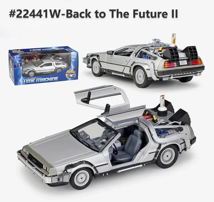 WELLY Diecast 1:24 Scale Model Car Toy Delorean For Movie Back to The Future Part 1/2/3 DMC-12 Metal Alloy Toy Car For Kids Gift