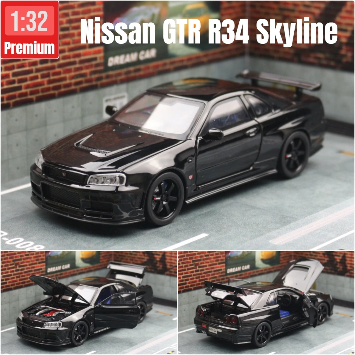 1/32 نيسان سكايلاين GTR R34 JDM نموذج سيارة لعبة مصغرة من المعدن المصبوب صوت وضوء سحب للخلف هدية مجموعة للأطفال الأولاد