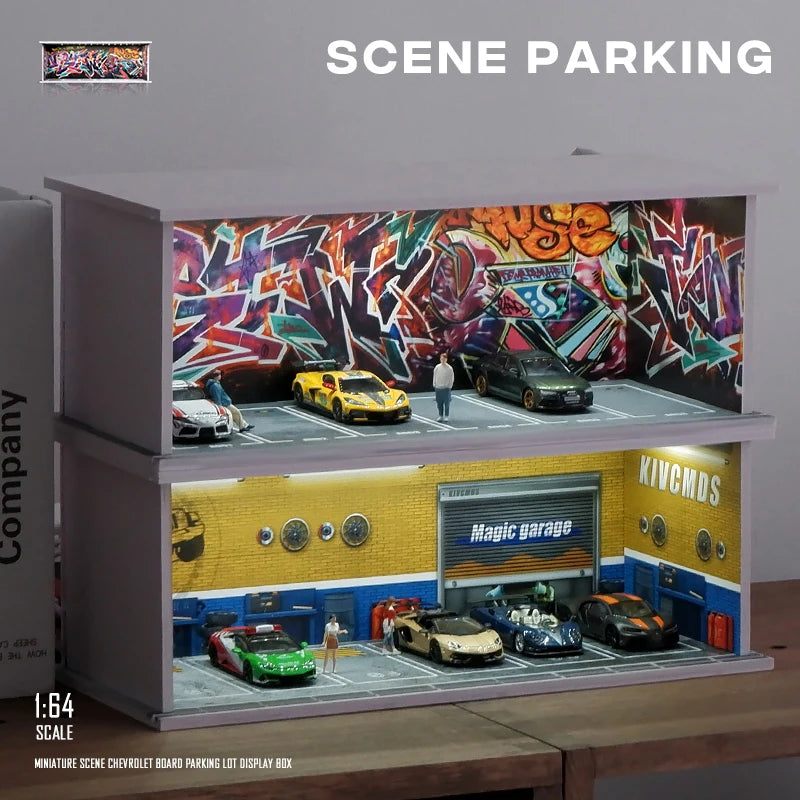 1/64 Garage scene Model Scene with Light Version Simulation Model Scene Decoration Collect (Excluding dolls and car models)