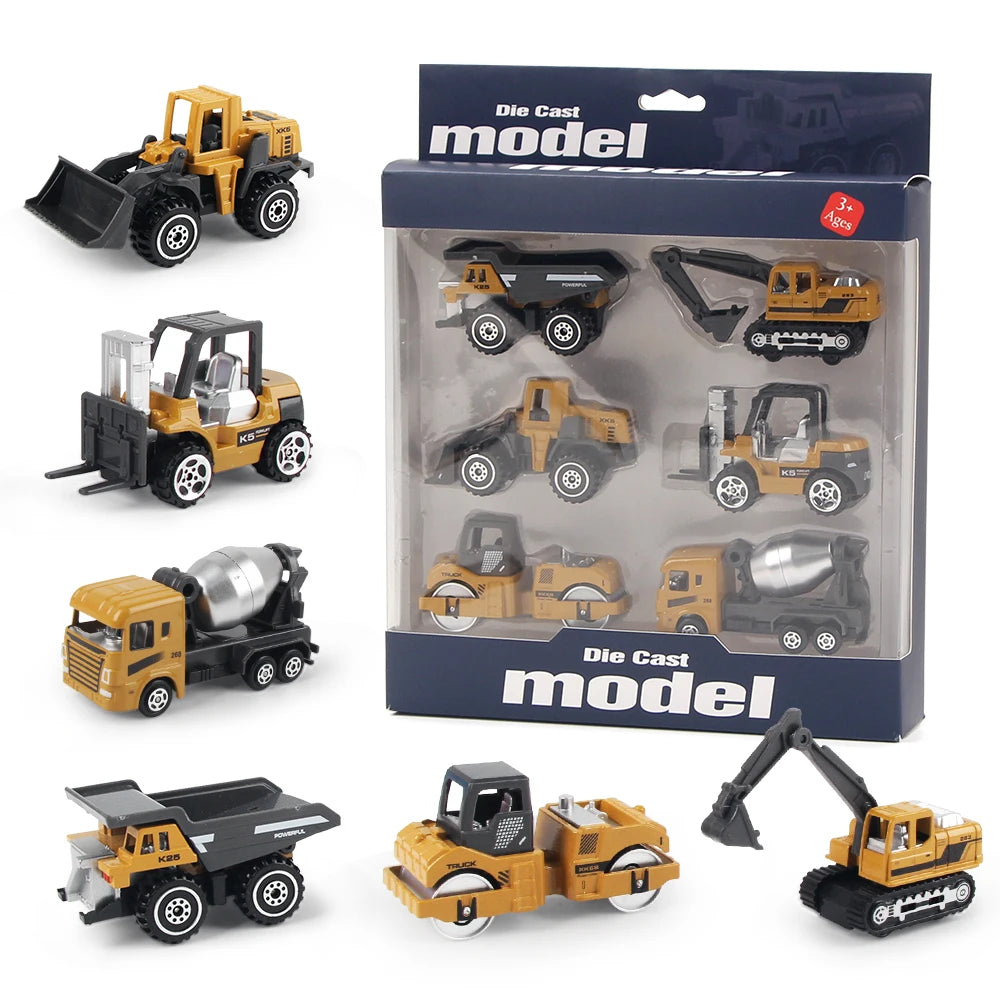 6pcs/set Alloy Engineering Truck Toy Car Classic Construction Model Vehicle Loader Tractor Excavator Toys for Boys Gifts