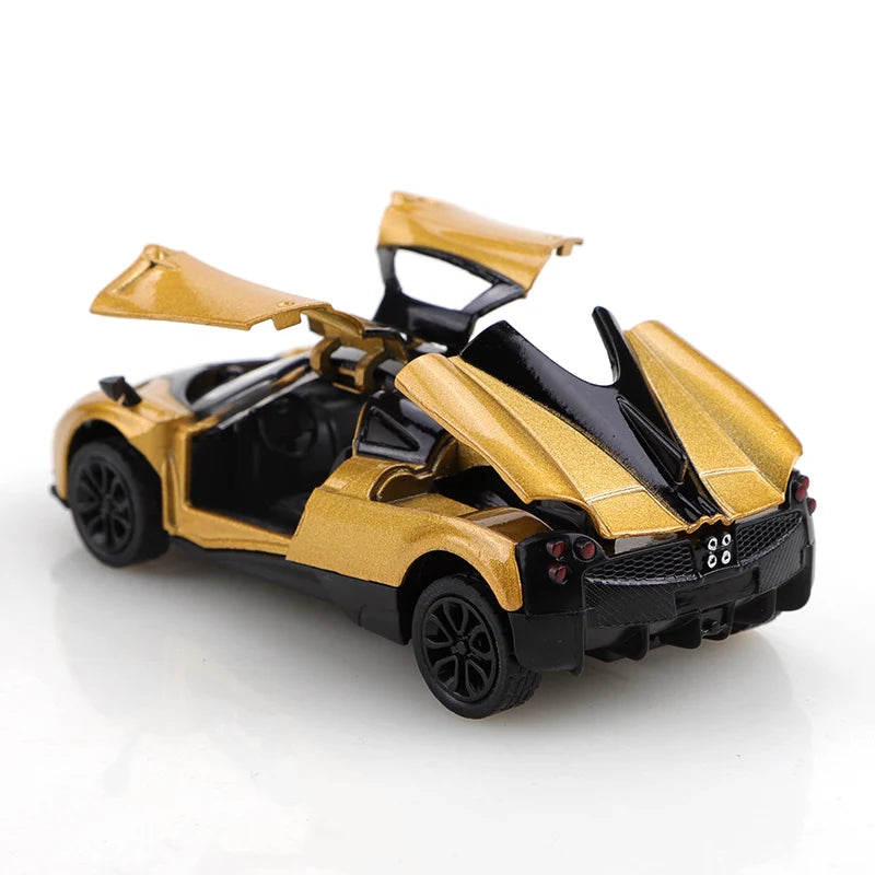 (Bagged) 1/43 scale gold pullback racing car, die-cast metal, three doors that open. Exquisite boy toy, mini pocket toy car.