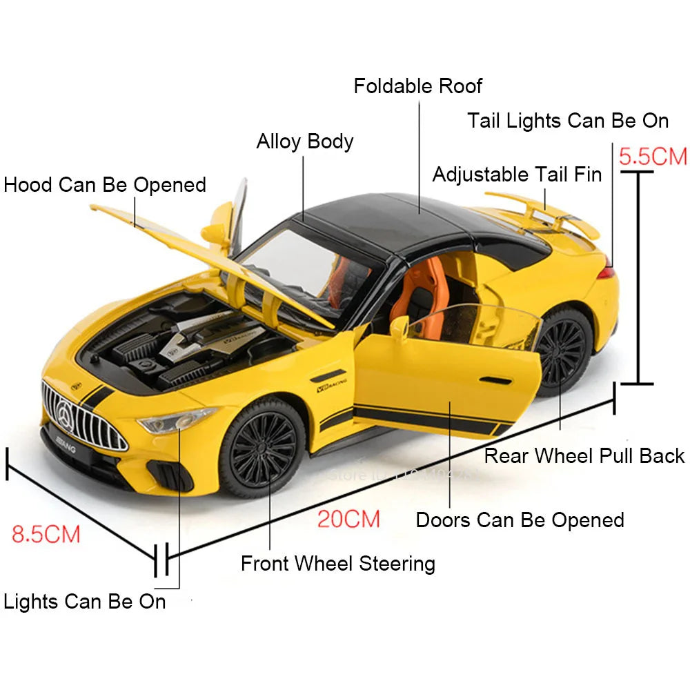1:22 Scale SL63 G800 Model Miniature Car Toys Diecast Alloy Vehices Front Wheel Steering Sound Light Pull Back Models Adult Gift