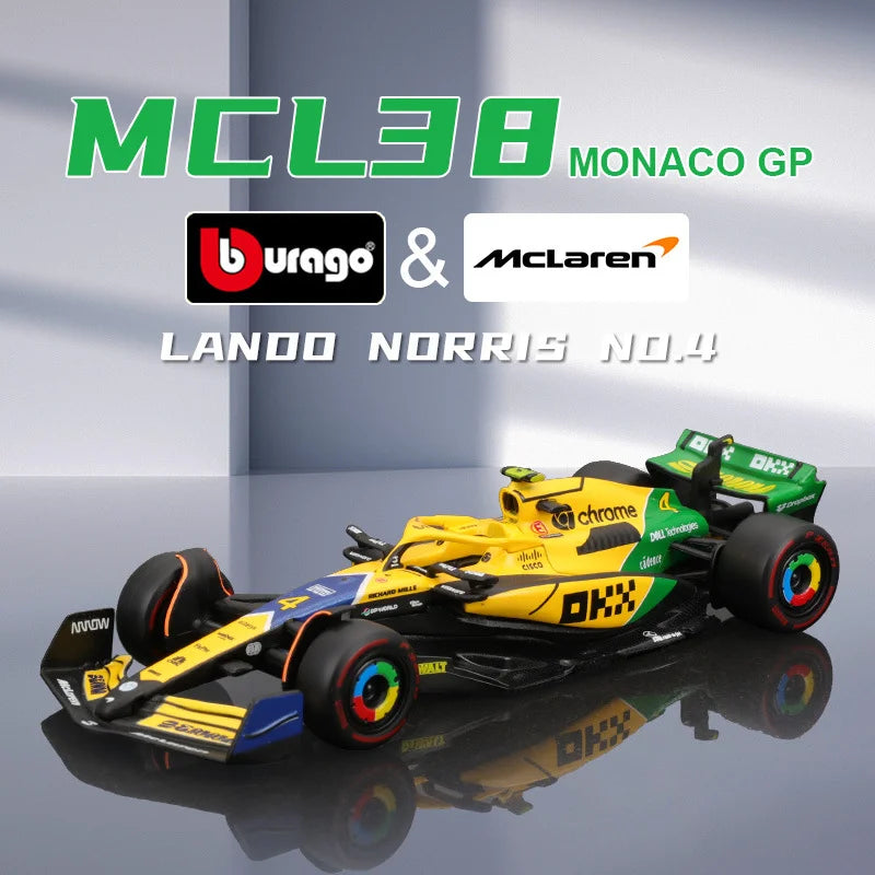 Bburago 1:43 2024 F1 Mclaren MCL38 Monaco Grand Prix Alloy Car Miniature Diecast Model #4 Lando Norris #81 Oscar Piastri Toy