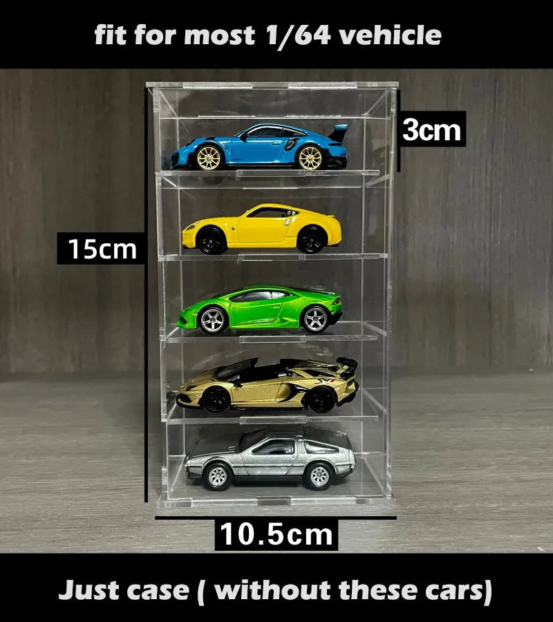 علبة عرض أكريليك للسيارات المصغرة بمقياس 1/64، مناسبة لـ MiniGT Tomica Hotwheels بحجم صغير. تتطلب تجميعًا. صندوق عرض للألعاب المركبات.