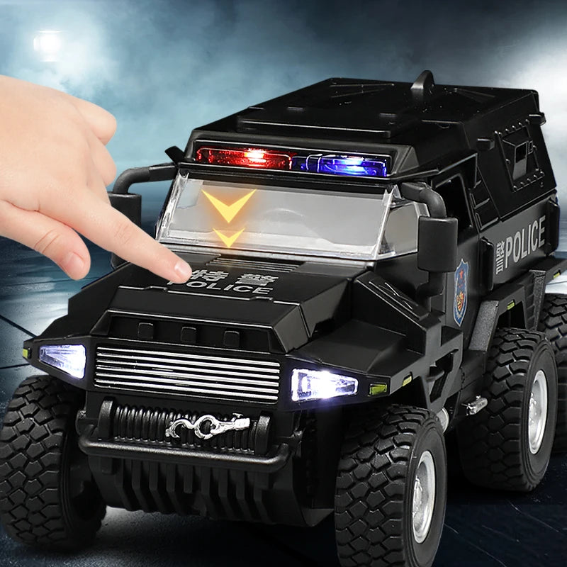 1:32 SWAT City Police Truck Model Diecast Play Off-road Vehicle Sound and Light Sport Car Toys for Children Collection Gifts