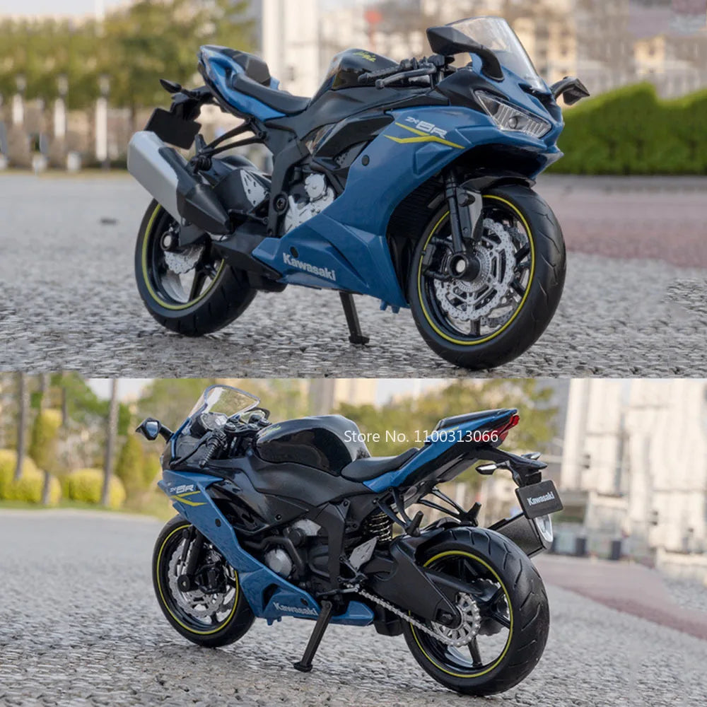 1:12 Kawasaki NIJIA ZX-6R Motorcycle Alloy Model Cars Toys Rubber Tires Wheel Shock Absorpoon Vehicle for Children Festival Gift
