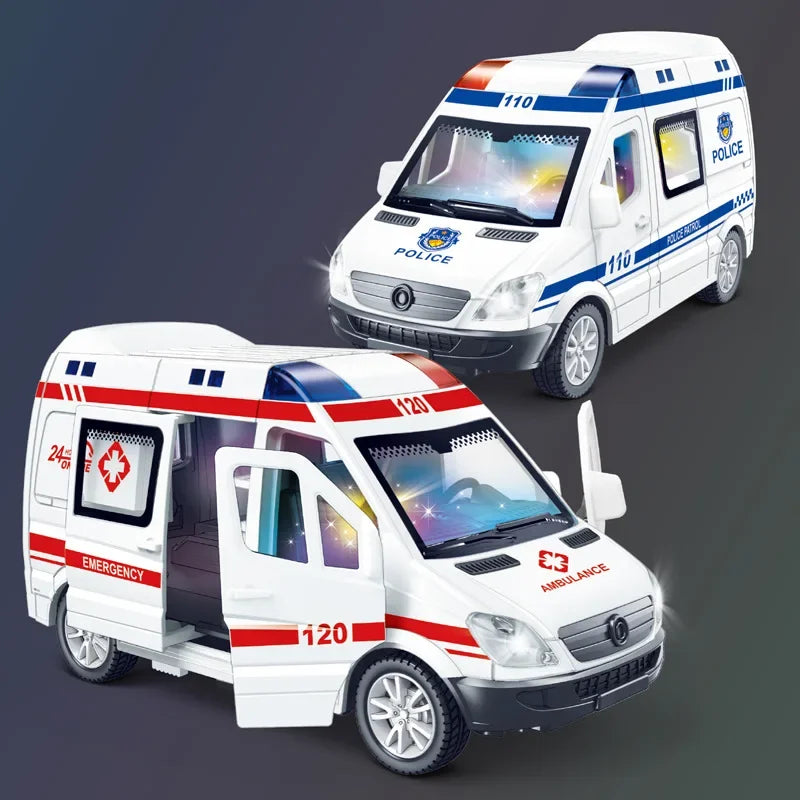1:32 Mini Car Diecast Ambulance Fire-Truck Policecar Model Sound And Light Vehicle Simulation Collection Gifts Toys