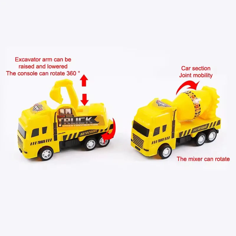 4 Pack Pull Back Cars, Friction Powered Toy Vehicles Construction Set - Dump Truck Crane for Toddlers Boys Girls Gift