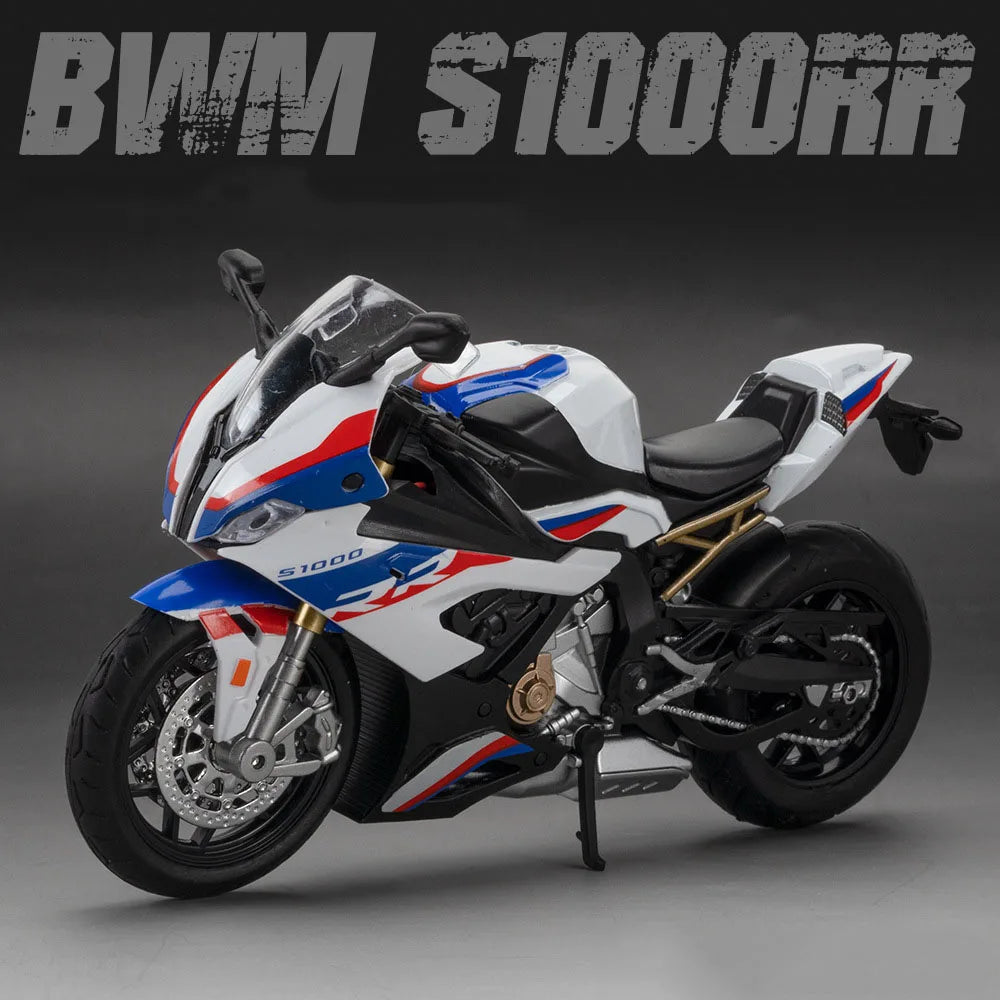 1:12 Kawasaki H2R BWM S1000RR Alloy Motorcycle Toys Diecast Miniature Car Front Wheel Steering Motorbike Children Christmas Gift