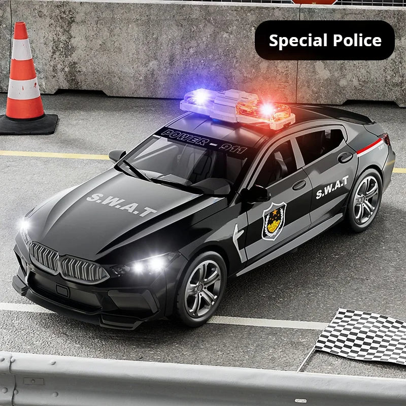 1:32 Simulation BMW M8 Police Car Car Model Car With Sound and Light High Simulation Kids Gift Collection Kids Gifts