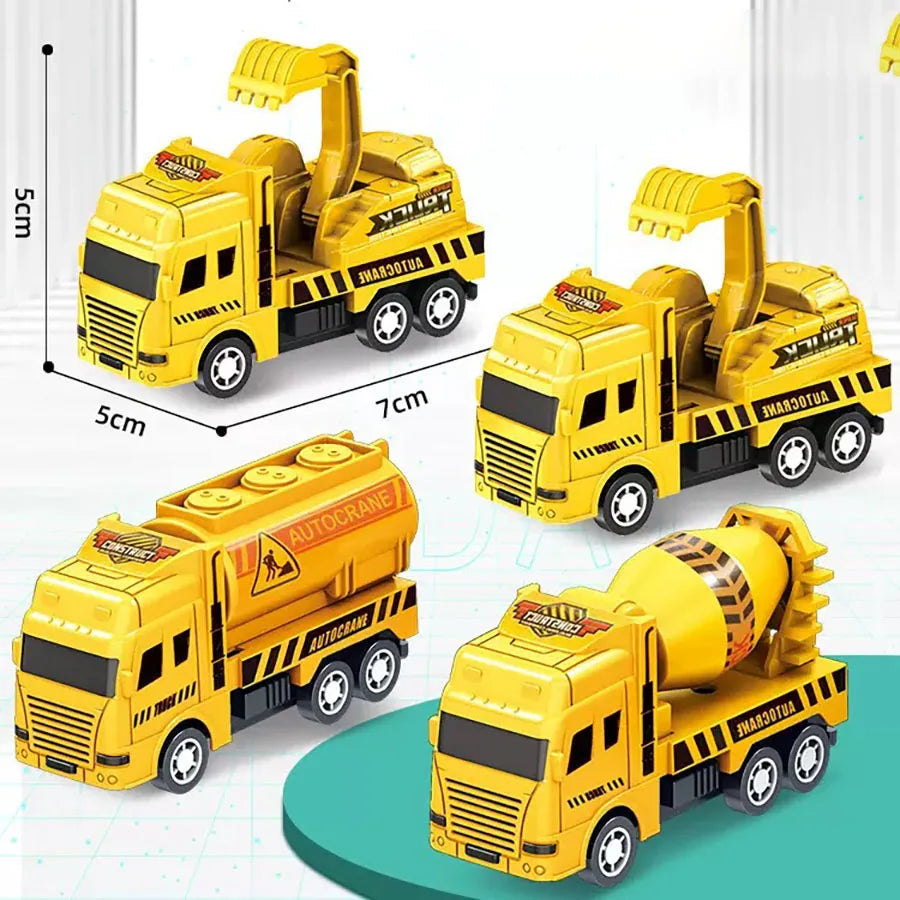 4 Pack Pull Back Cars, Friction Powered Toy Vehicles Construction Set - Dump Truck Crane for Toddlers Boys Girls Gift
