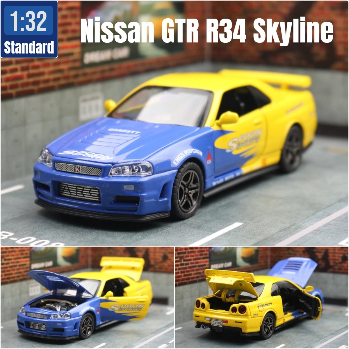 1/32 نيسان سكايلاين GTR R34 JDM نموذج سيارة لعبة مصغرة من المعدن المصبوب صوت وضوء سحب للخلف هدية مجموعة للأطفال الأولاد