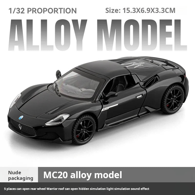 1:32 Maserati MC20 Model Exquisite Alloy Simulation Convertible Super Car Collection Gift Desktop Decoration Light & Sound