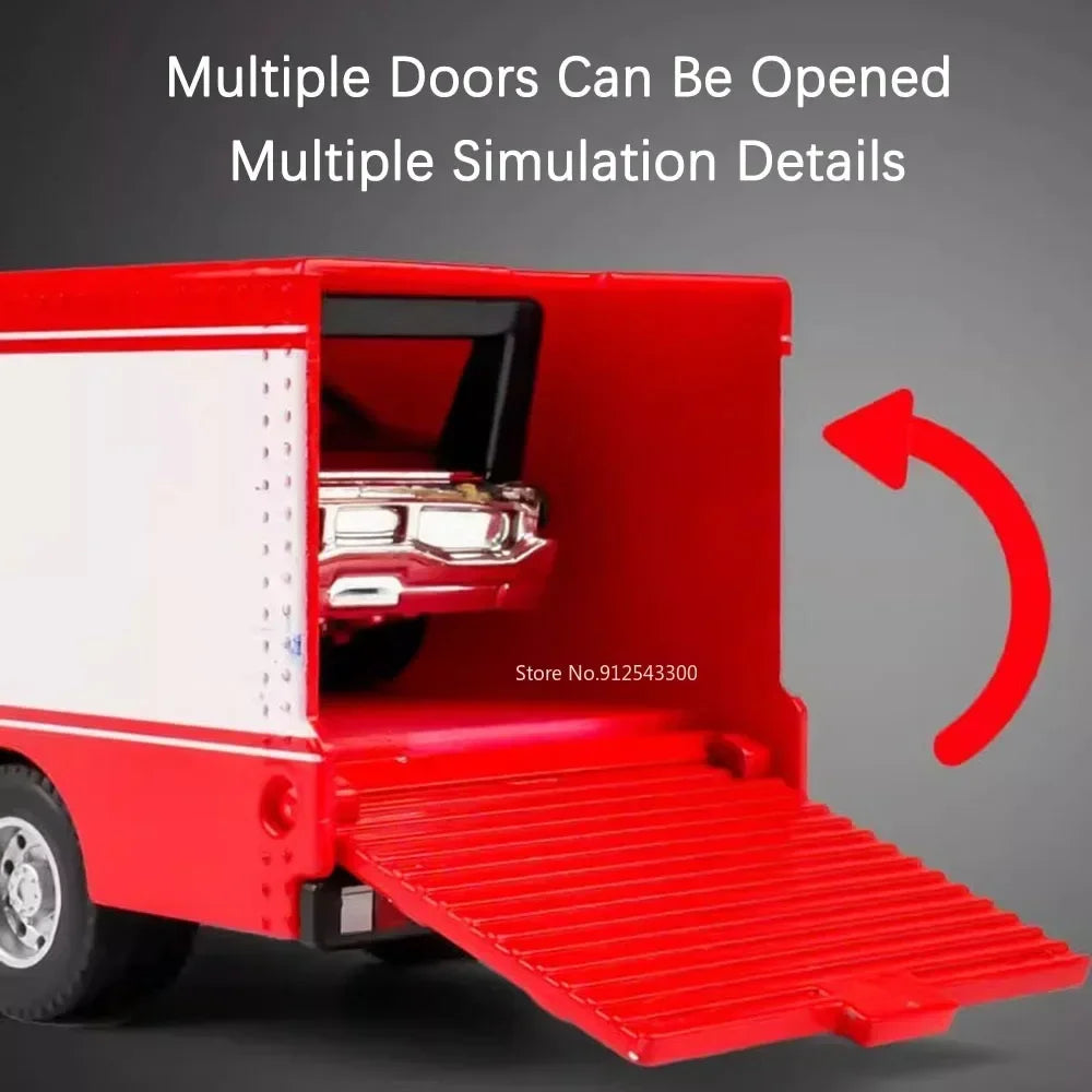 Scale 1:64 Container Alloy Trailer Model Toy Car Diecast Metal Movable Joint Pull Back Rescue Engineering Vehicles Gifts for Kid