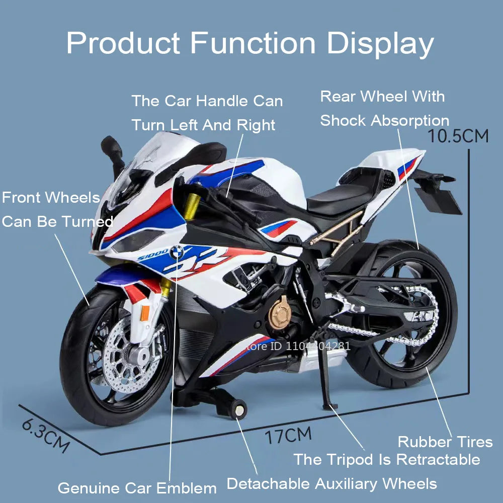 Scale 1:12 BMW S1000RR Honda CBR1000RR Alloy Diecast Motorcycle Car Miniature Model Toys Wheel Steering Vehices for Boys Gifts