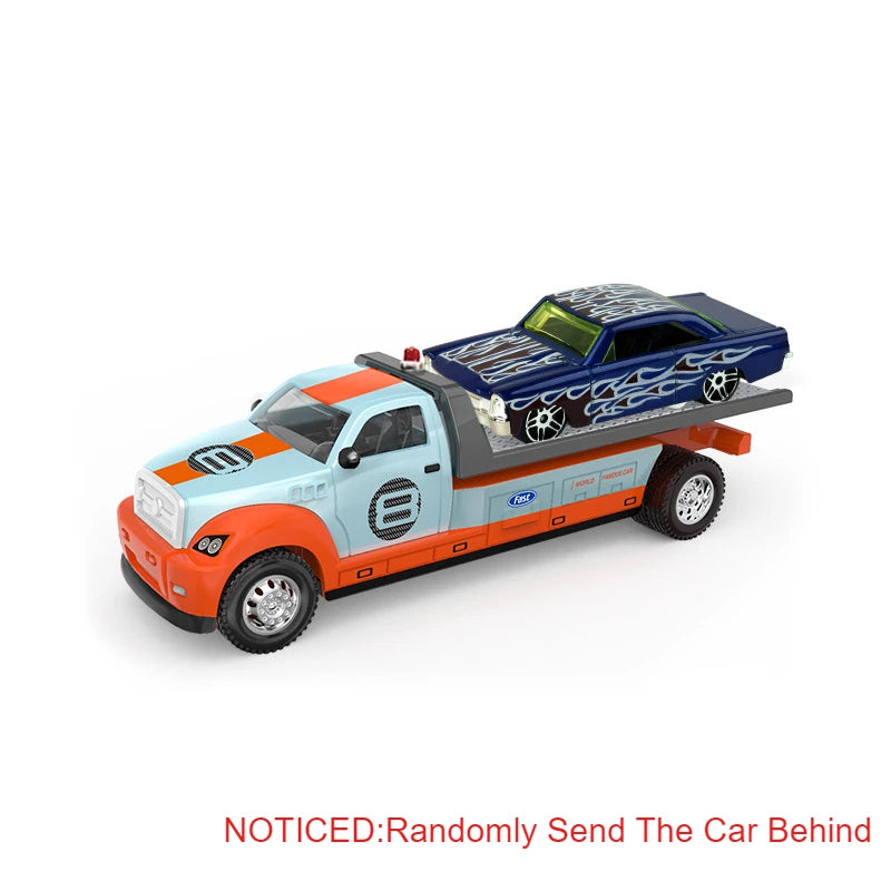 Scale 1:64 Container Alloy Trailer Model Toy Car Diecast Metal Movable Joint Pull Back Rescue Engineering Vehicles Gifts for Kid
