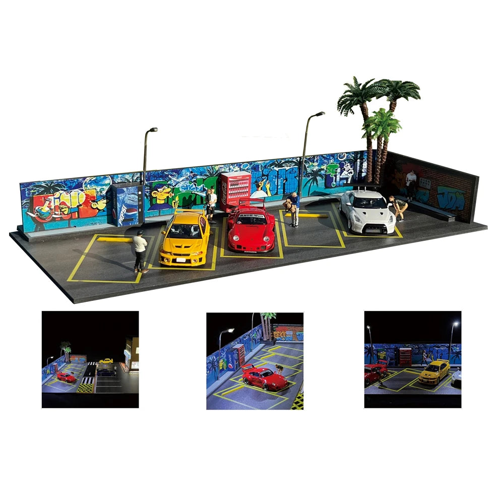 G Fans 1/64 Scale Car Garage Miniatures Model Car Parking Lot Diecast Scene Display Vehicle Scene Toy Background Collection