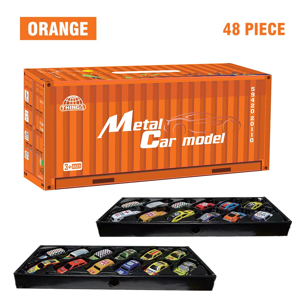10-48 Pieces Mini Car Set Inertia Pull Back Cars for Boys Plastic Vehicle Model with Container Collection Toy Birthday Gift Kid