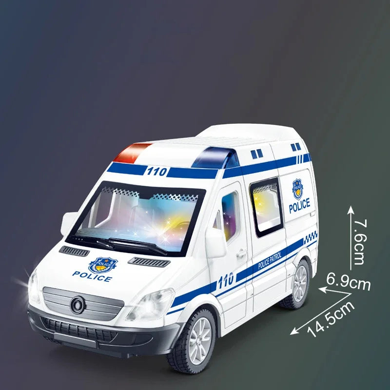 1:32 Mini Car Diecast Ambulance Fire-Truck Policecar Model Sound And Light Vehicle Simulation Collection Gifts Toys