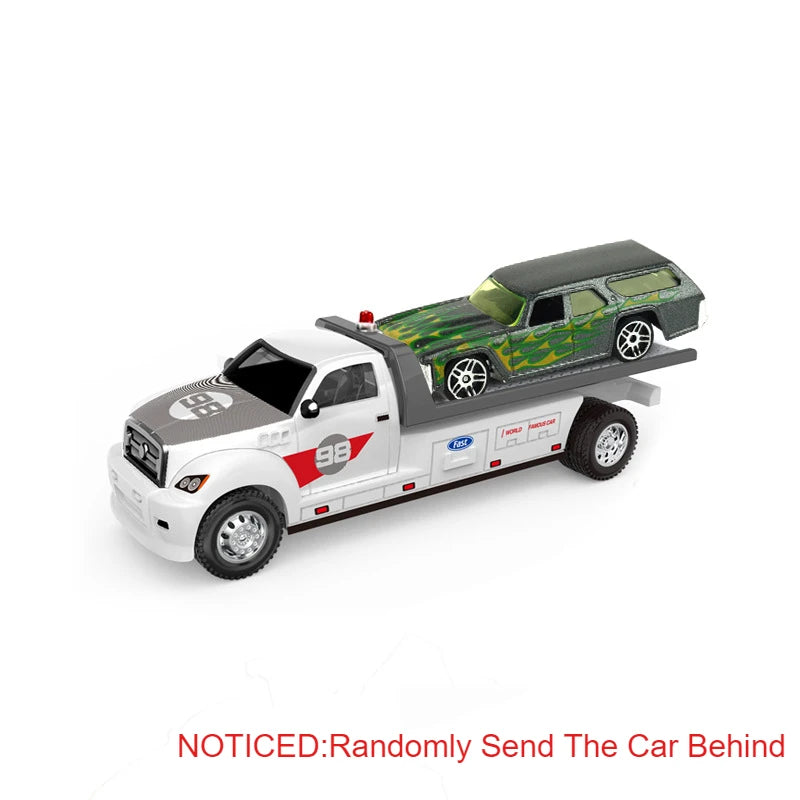 Scale 1:64 Container Alloy Trailer Model Toy Car Diecast Metal Movable Joint Pull Back Rescue Engineering Vehicles Gifts for Kid