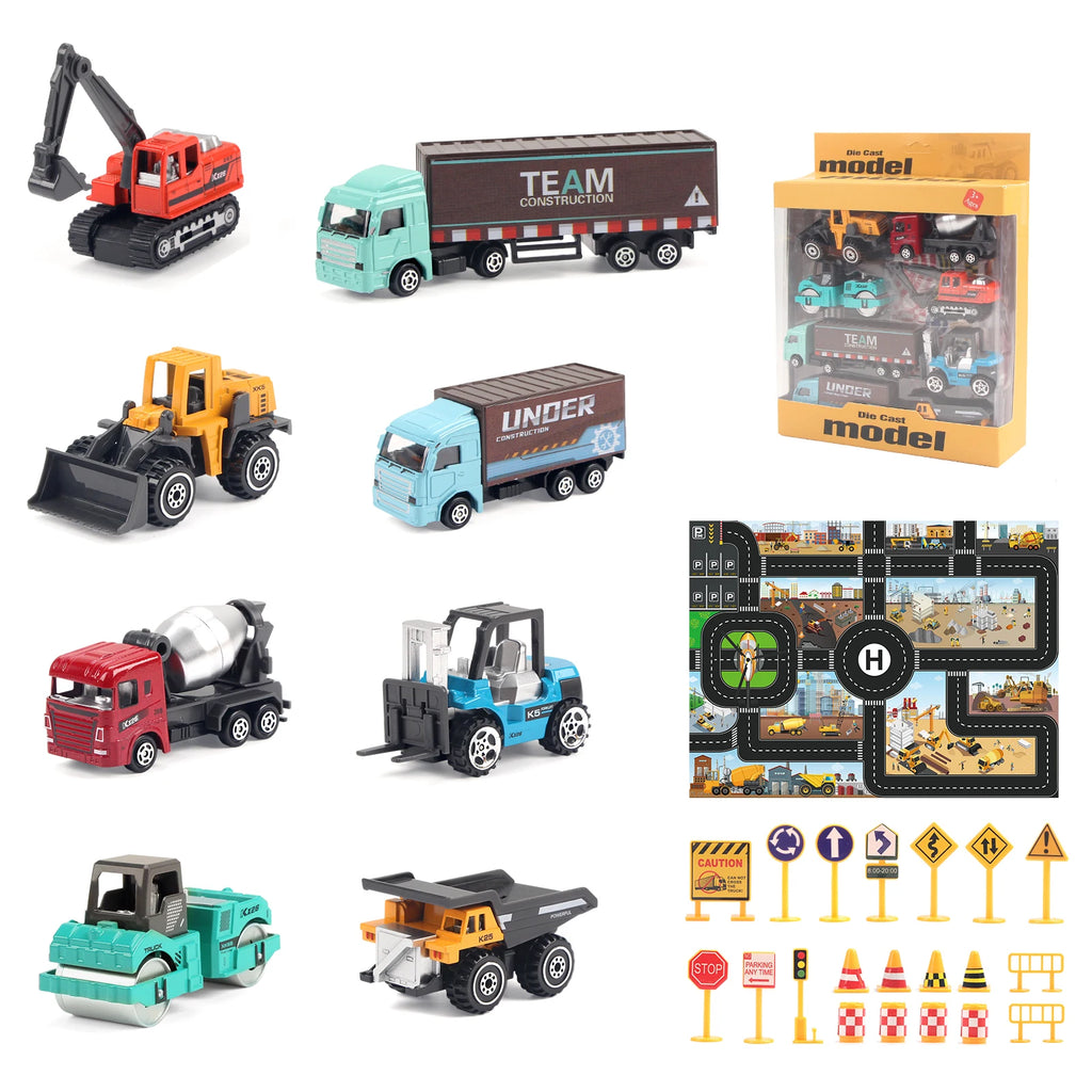 6pcs/set Alloy Engineering Truck Toy Car Classic Construction Model Vehicle Loader Tractor Excavator Toys for Boys Gifts