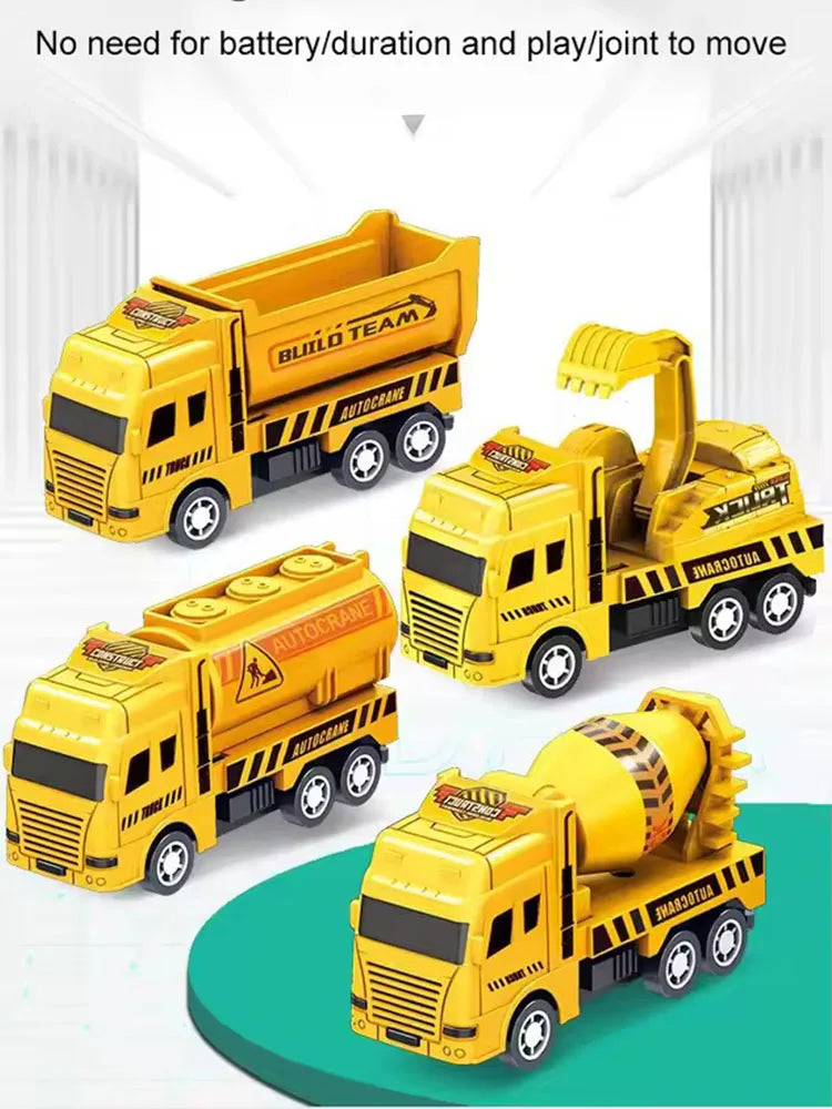 4 Pack Pull Back Cars, Friction Powered Toy Vehicles Construction Set - Dump Truck Crane for Toddlers Boys Girls Gift
