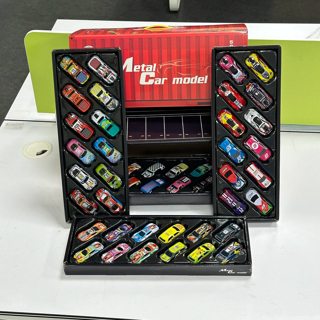 10-48 Pieces Mini Car Set Inertia Pull Back Cars for Boys Plastic Vehicle Model with Container Collection Toy Birthday Gift Kid
