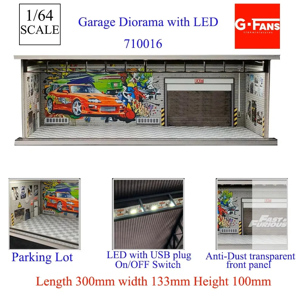 GFans 1/64 Scale Car Garage Miniatures Model Car Parking Lot Diecast Scene Display Vehicle Scene Toy Background Collection