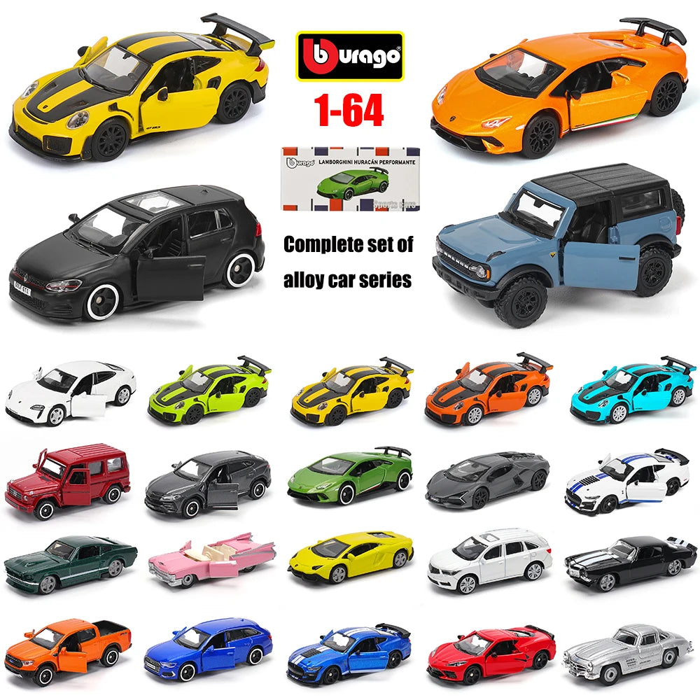 Bburago 1:64 golf Porsche 911 Shelby Raventon Mustang Lamborghini Collection Series Car Die Casting Model Children's Gift Toy